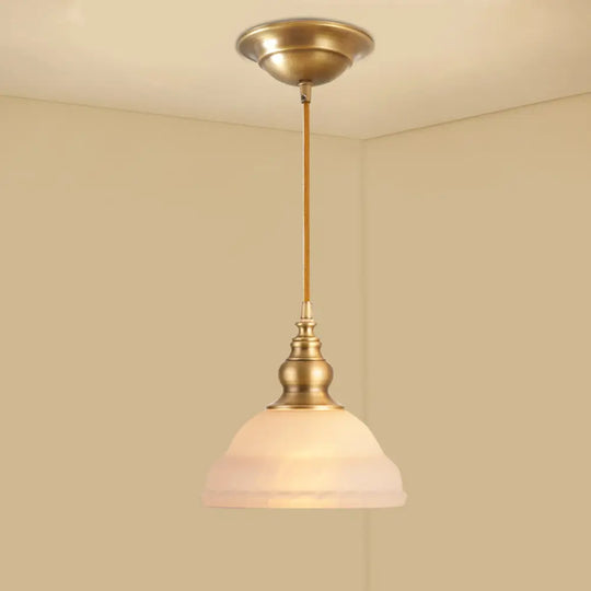 Colonial Style Gold Pendant Light With Satin Opal Glass Shade For Hallway / Pagoda Gourd