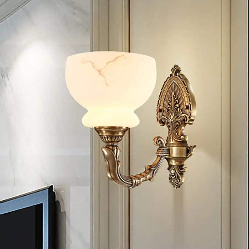 Colonial Style Gold Wall Mount Light With Frosted Glass Shade - Ideal For Living Room 1 / Brass