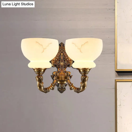 Colonial Style Gold Wall Mount Light With Frosted Glass Shade - Ideal For Living Room