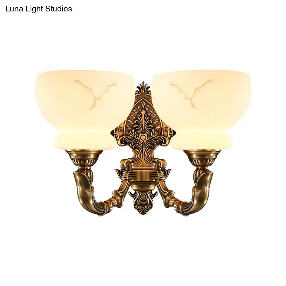 Colonial Style Gold Wall Mount Light With Frosted Glass Shade - Ideal For Living Room