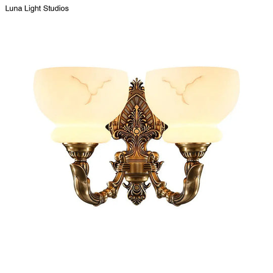 Colonial Style Gold Wall Mount Light With Frosted Glass Shade - Ideal For Living Room