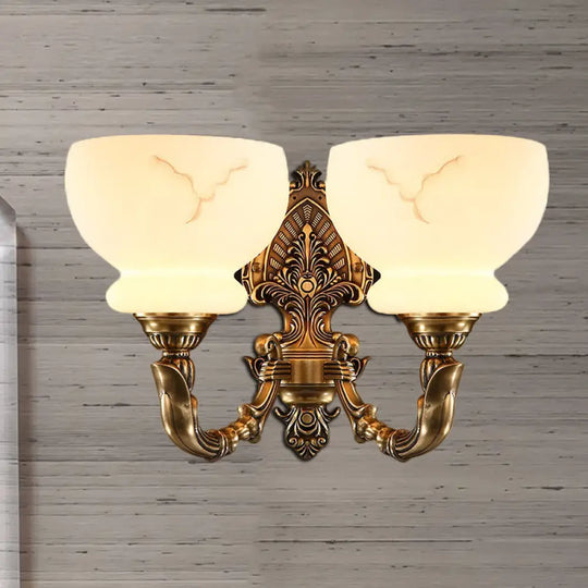 Colonial Style Gold Wall Mount Light With Frosted Glass Shade - Ideal For Living Room 2 / Brass