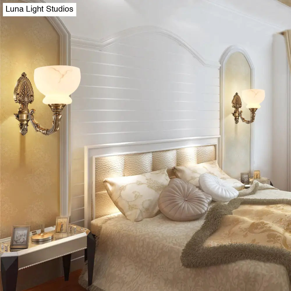 Colonial Style Gold Wall Mount Light With Frosted Glass Shade - Ideal For Living Room