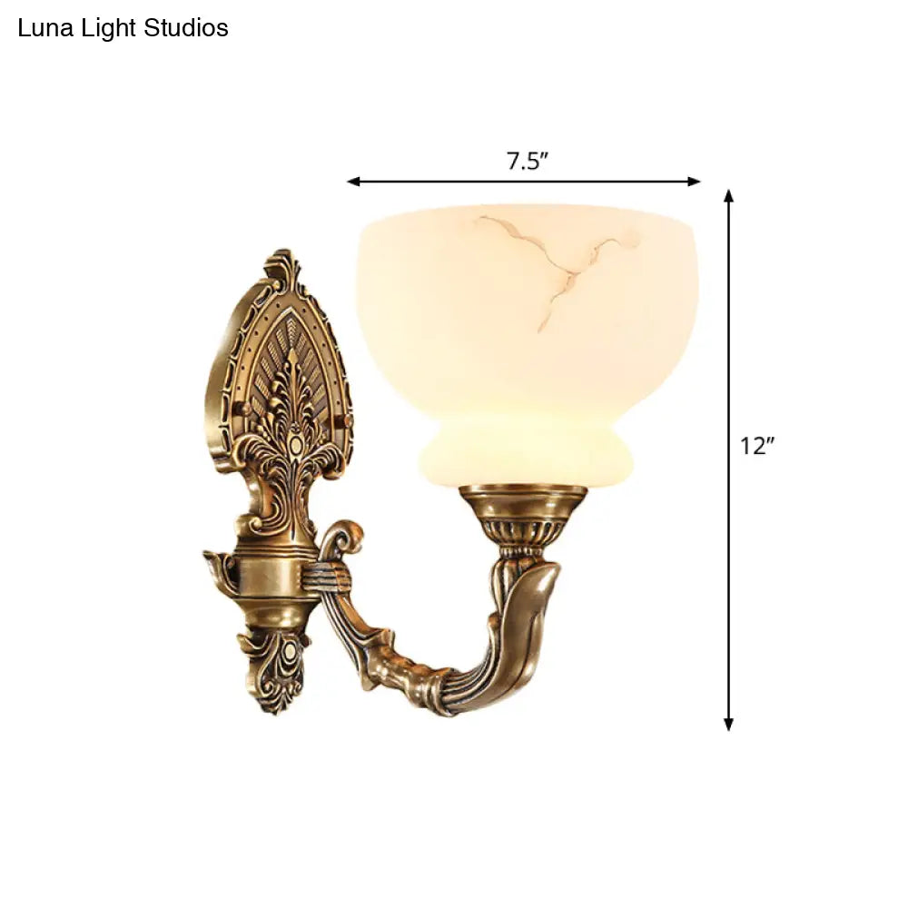 Colonial Style Gold Wall Mount Light With Frosted Glass Shade - Ideal For Living Room