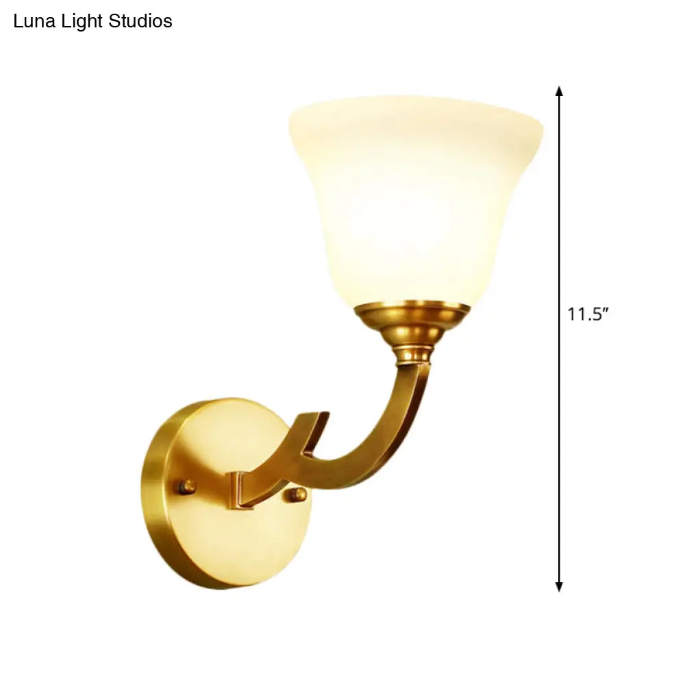 Colonial Style Gold Wall Sconce With Milk Glass Bell Shade - Perfect For Corridors