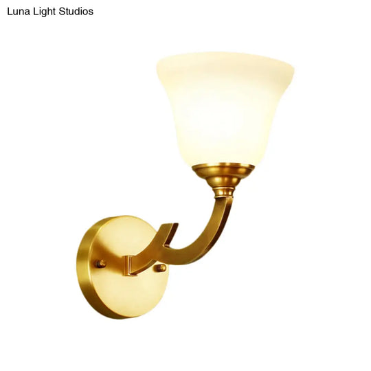 Colonial Style Gold Wall Sconce With Milk Glass Bell Shade - Perfect For Corridors