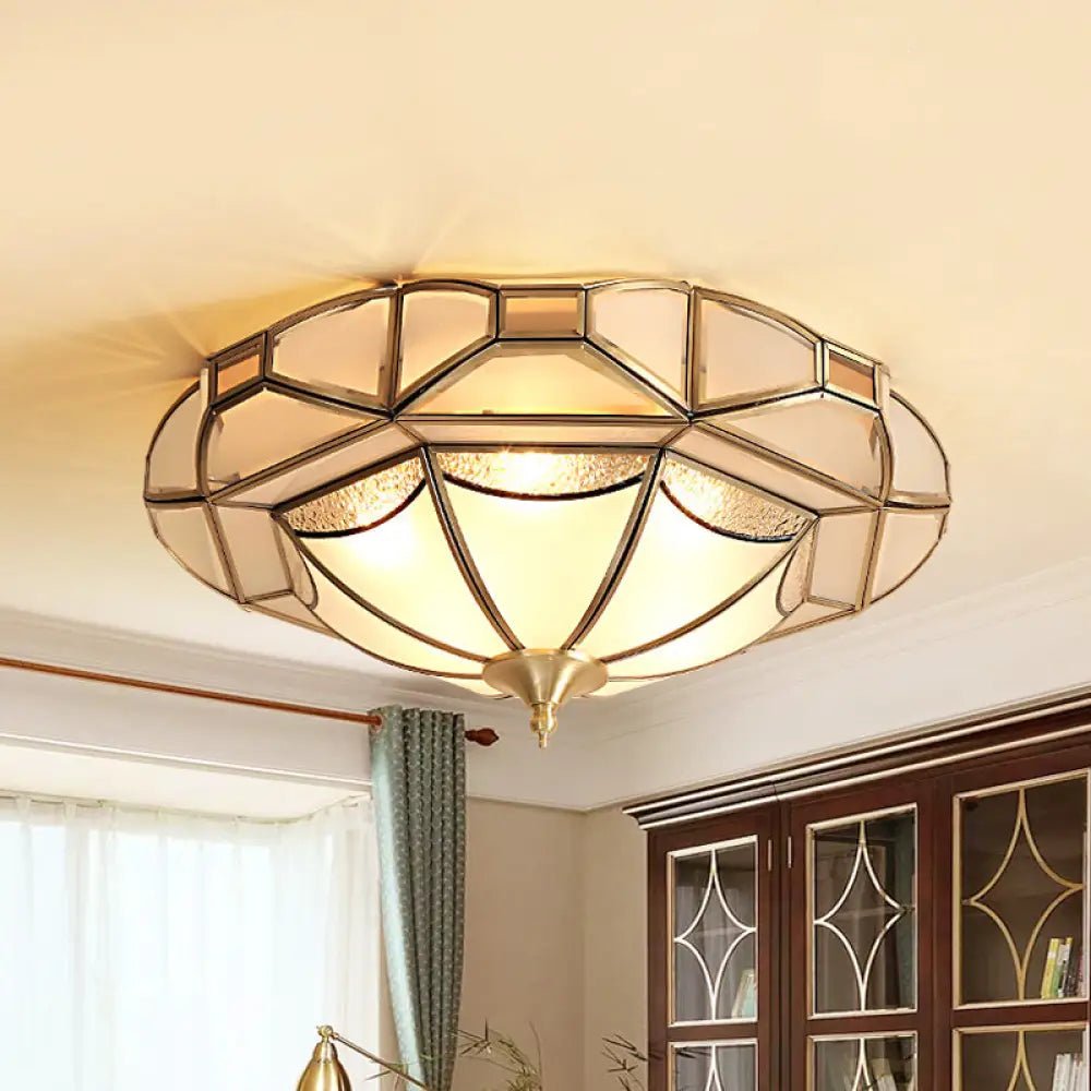 Colonial Style Metal Bedroom Ceiling Mounted Light - Geometric Design With 4 Bulbs And Brass