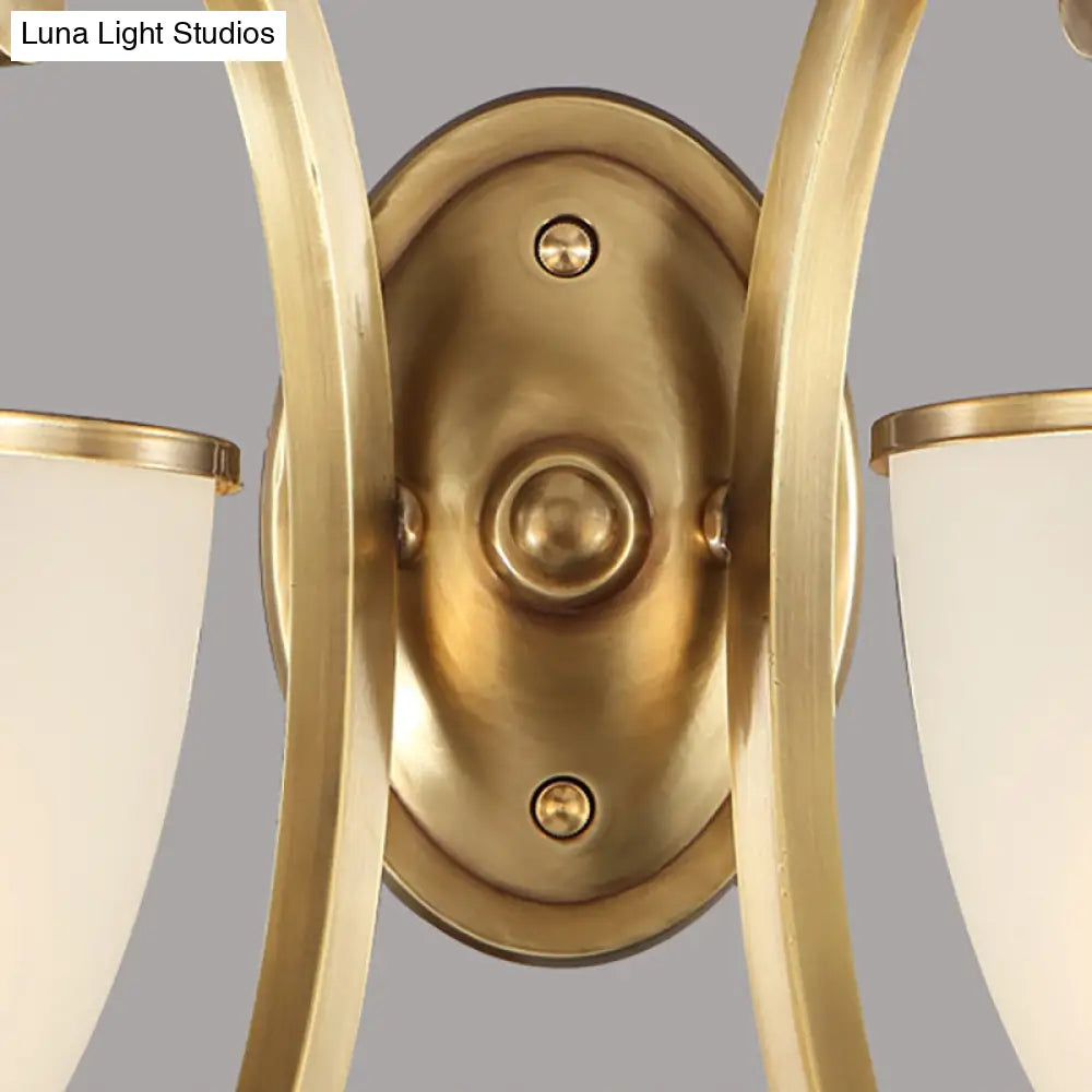 Colonial Style Metal Curved Wall Sconce With Opal Glass Shade - 1/2-Light Bedroom Gold Lighting