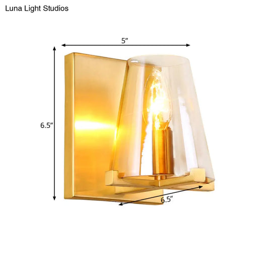 Colonial Wall Sconce: Clear Glass Cone-Shaped Light Fixture With Brass Mount For Kitchen