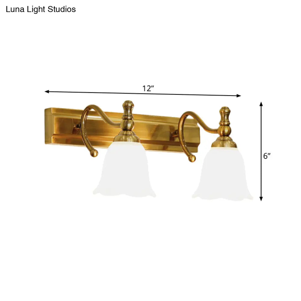 Colonial Wall Vanity Light With Flower Opal Glass Shade In Gold - 2/3 Heads