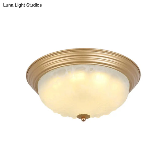Colonial White Glass Bowl Flush Mount Ceiling Light With Gold Finish - 2/3 Heads 16’/19.5’ Width