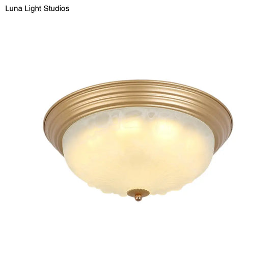 Colonial White Glass Bowl Flush Mount Ceiling Light With Gold Finish - 2/3 Heads 16/19.5 Width