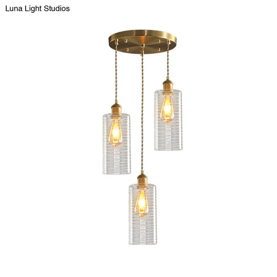 Colonialist 3-Bulb Clear Glass Pendant Lamp For Restaurants - Tube Multi-Light Fixture With