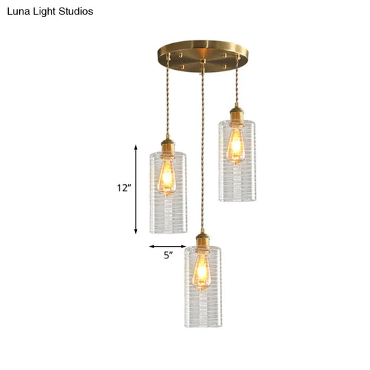 Colonialist 3-Bulb Clear Glass Pendant Lamp For Restaurants - Tube Multi-Light Fixture With