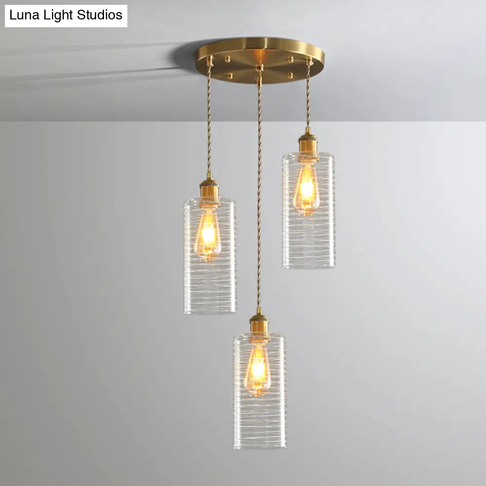 Colonialist 3-Bulb Clear Glass Pendant Lamp For Restaurants - Tube Multi-Light Fixture With