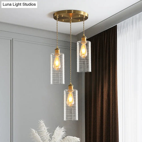 Colonialist 3-Bulb Clear Glass Pendant Lamp For Restaurants - Tube Multi-Light Fixture With