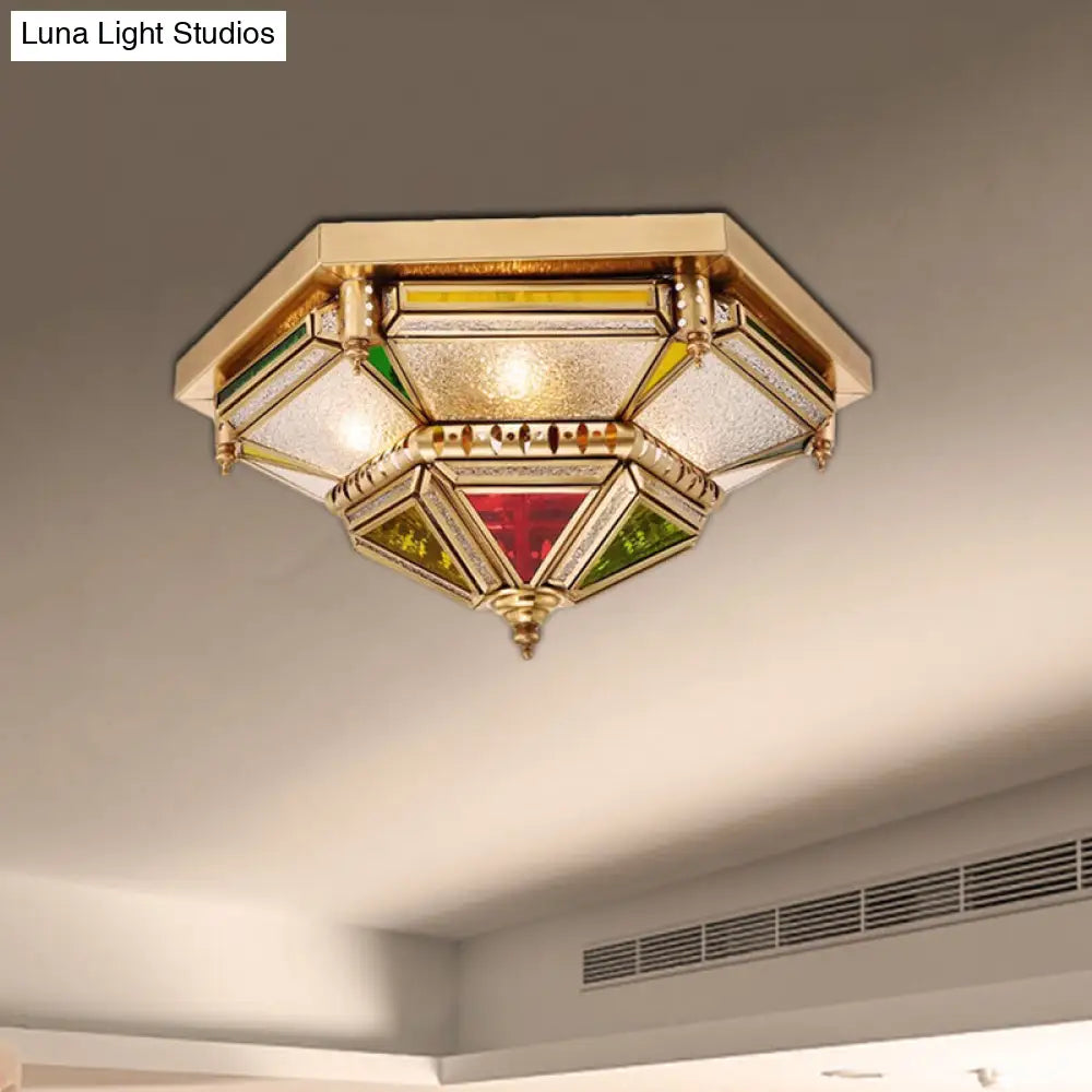 Colonialist 6-Head Seeded Glass Flush Mount Lamp With Brass Ceiling Fixture For Living Room