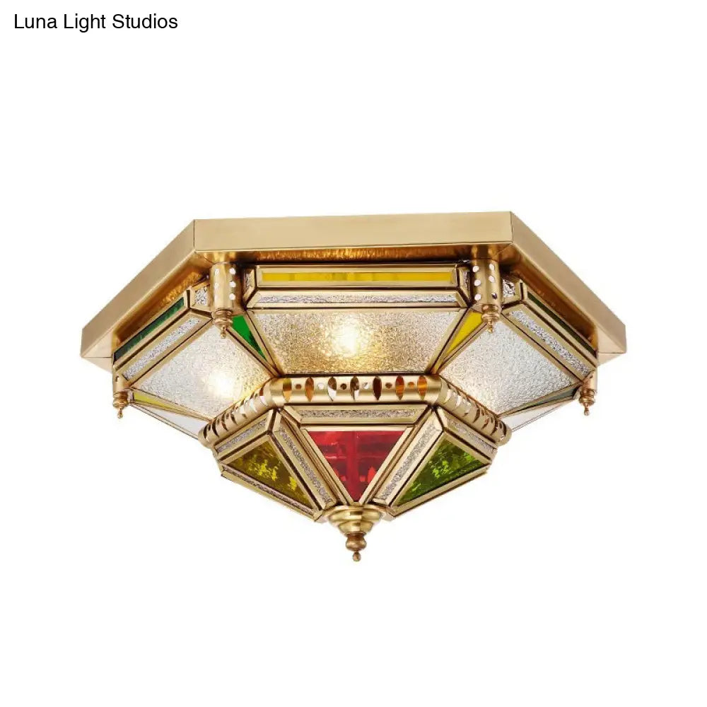 Colonialist 6 - Head Seeded Glass Flush Mount Lamp With Brass Ceiling Fixture For Living Room