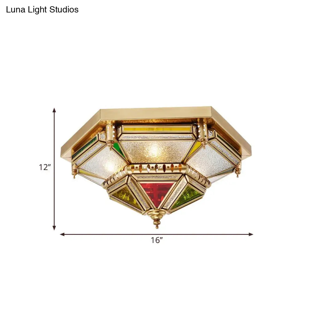 Colonialist 6 - Head Seeded Glass Flush Mount Lamp With Brass Ceiling Fixture For Living Room