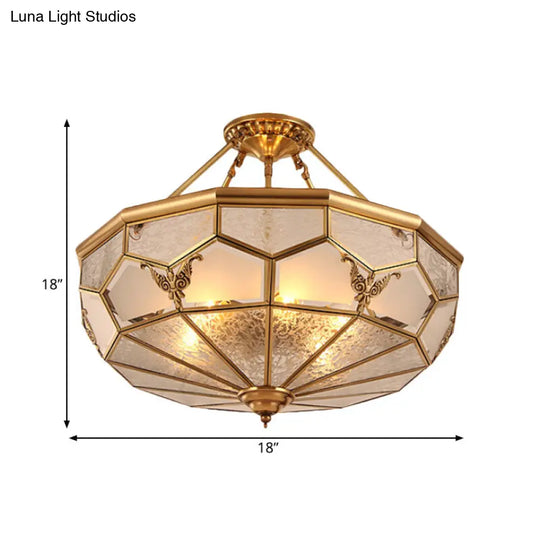 Colonialist Brass Semi Flush Chandelier With Frosted Glass - 3/4 Light Ceiling For Living Room 14/18