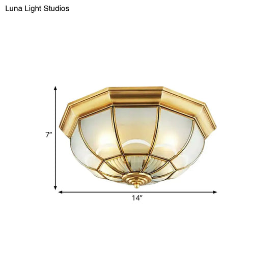 Colonialist Flush Mount Lamp For Bedroom - Frosted Glass Brass Ceiling Dome (3/4/6 Heads)