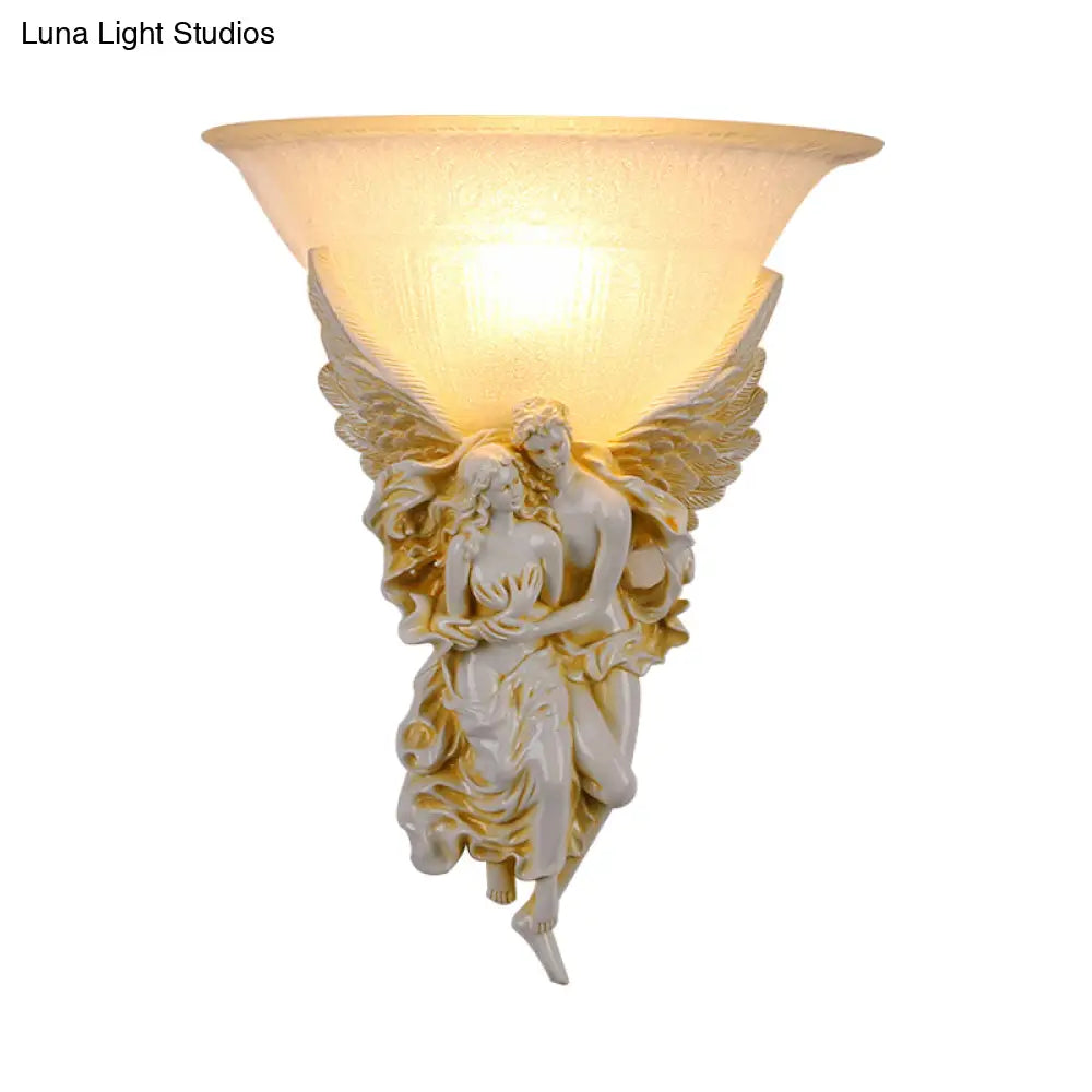 Colonialist Frosted Glass Flush Mount Wall Light With Gold/Beige Bell Design