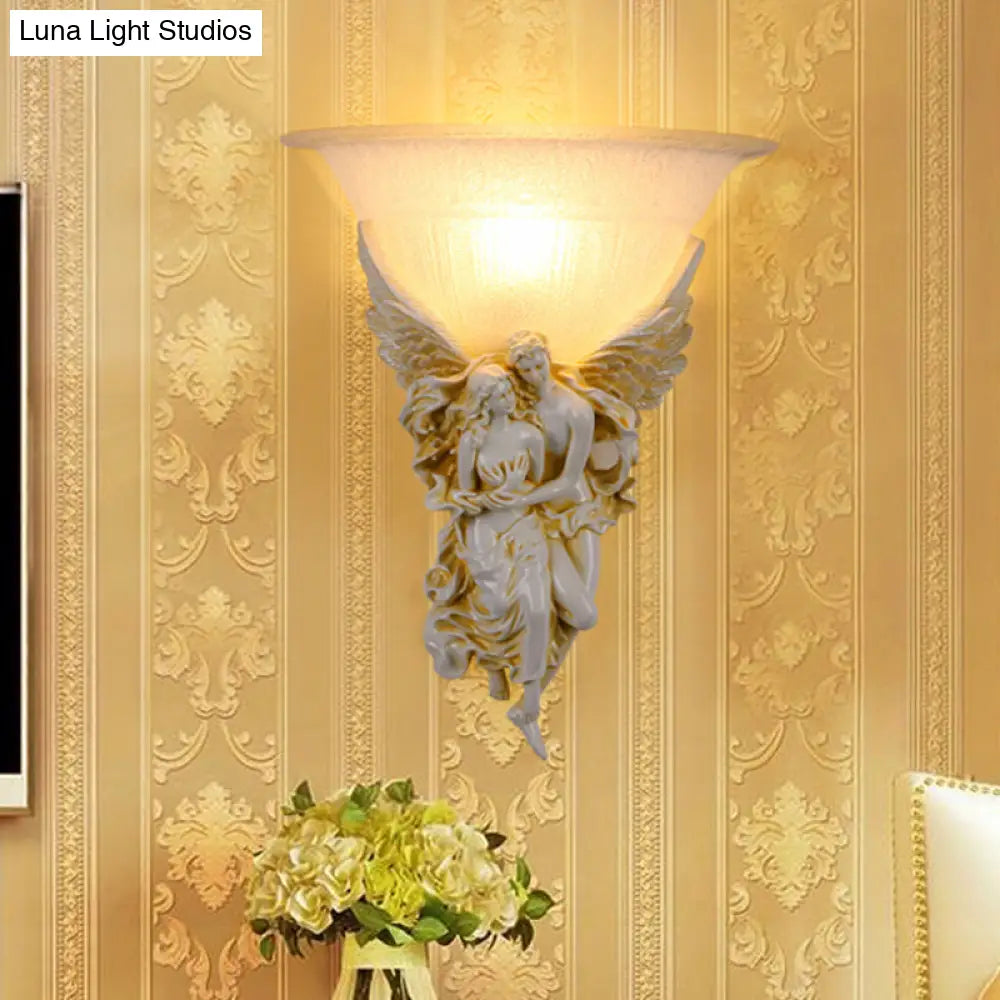 Colonialist Frosted Glass Flush Mount Wall Light With Gold/Beige Bell Design