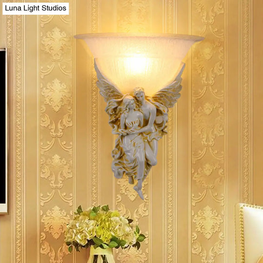 Colonialist Frosted Glass Flush Mount Wall Light With Gold/Beige Bell Design