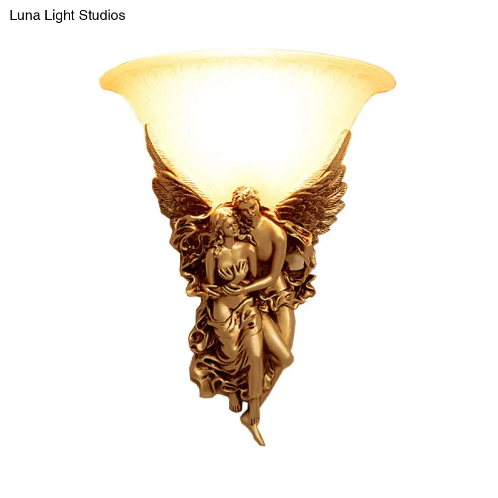 Colonialist Frosted Glass Flush Mount Wall Light With Gold/Beige Bell Design