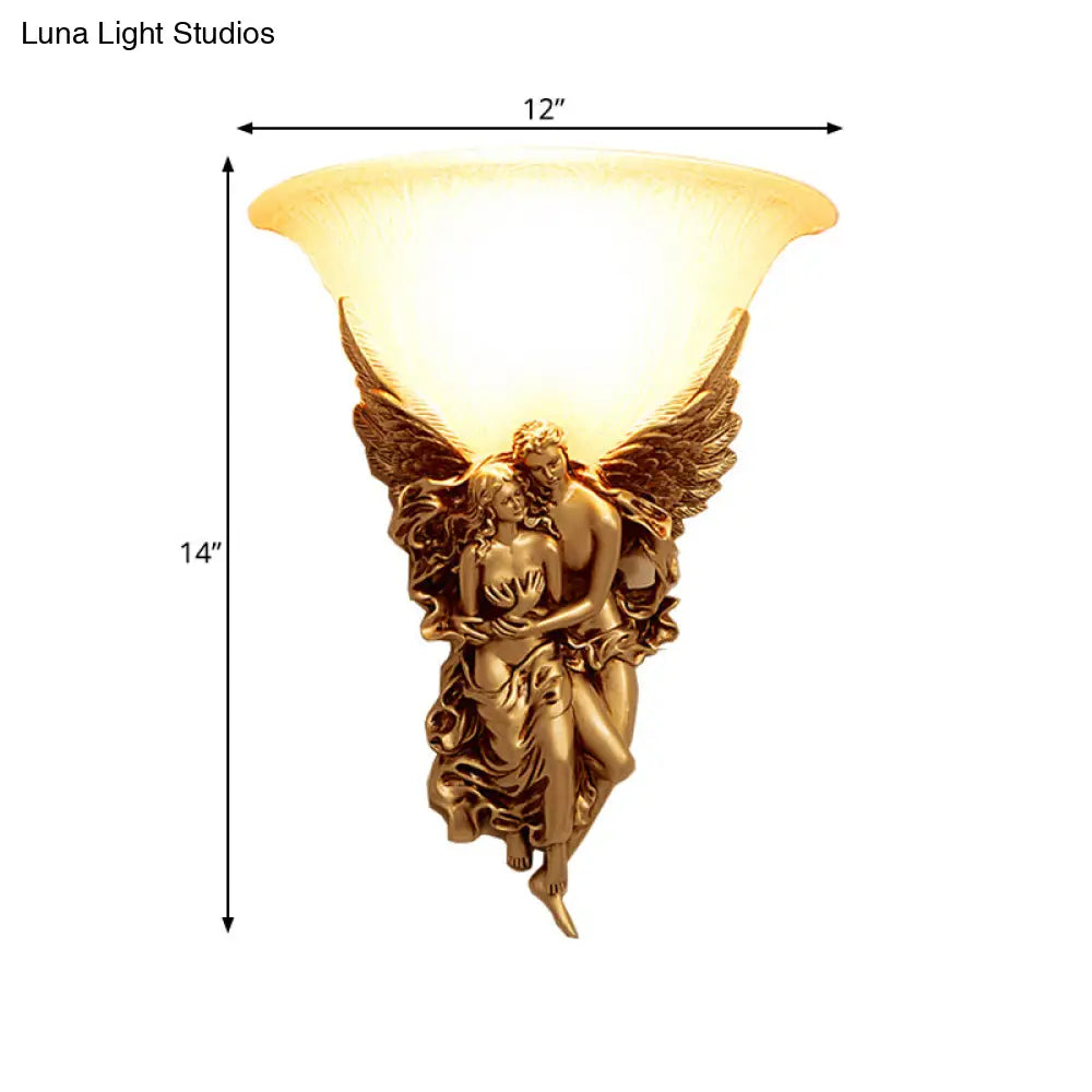 Colonialist Frosted Glass Flush Mount Wall Light With Gold/Beige Bell Design