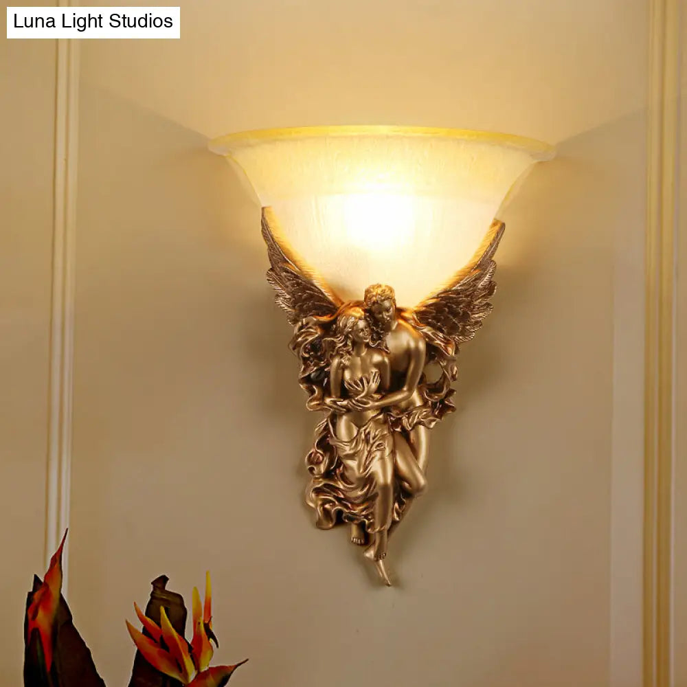 Colonialist Frosted Glass Flush Mount Wall Light With Gold/Beige Bell Design