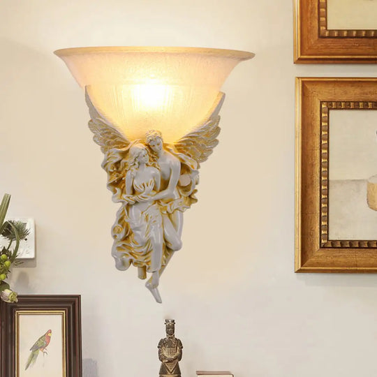 Colonialist Frosted Glass Flush Mount Wall Light With Gold/Beige Bell Design Beige