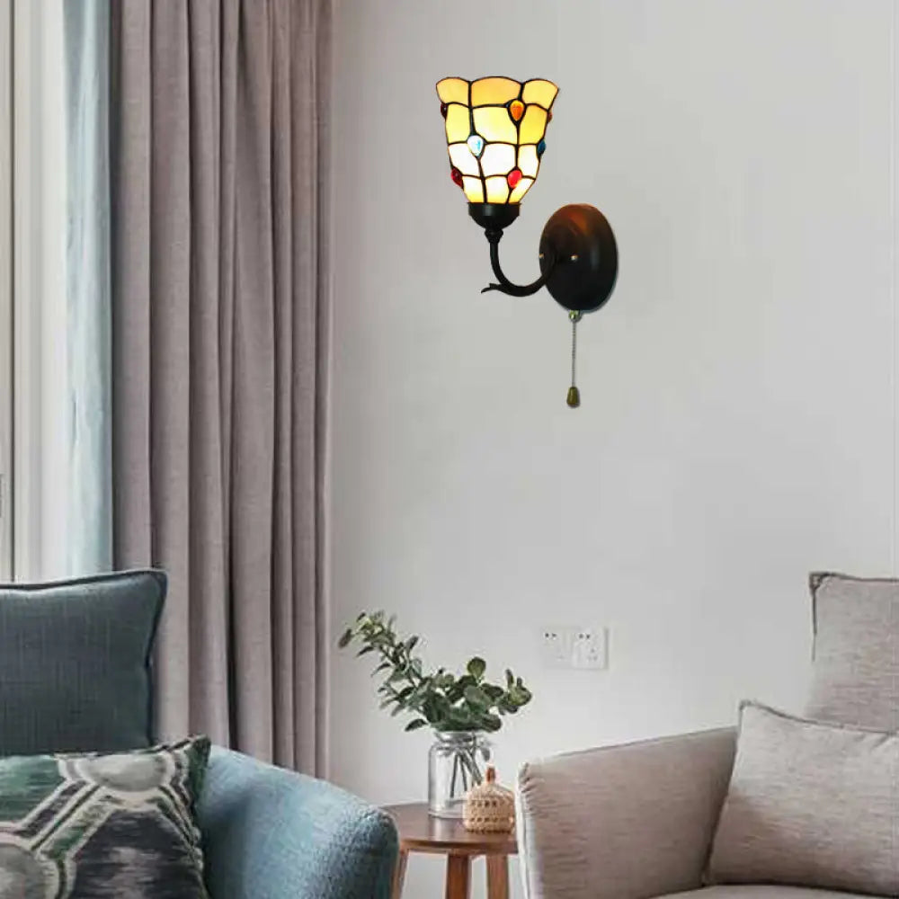 Colorful Bead Peacock Wall Light - Tiffany Sconce In Beige For Hallways