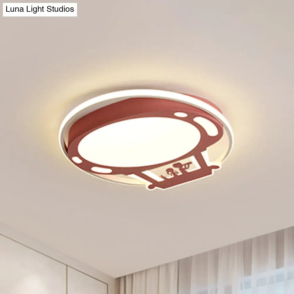 Colorful Cartoon Hot Air Balloon Led Flush Ceiling Light With Metal Shade And Frosted Diffuser