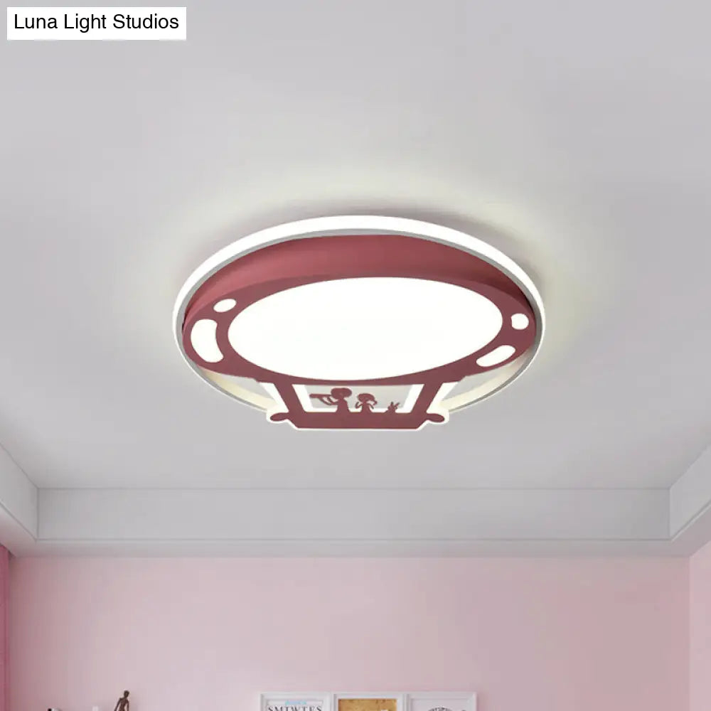 Colorful Cartoon Hot Air Balloon Led Flush Ceiling Light With Metal Shade And Frosted Diffuser Pink