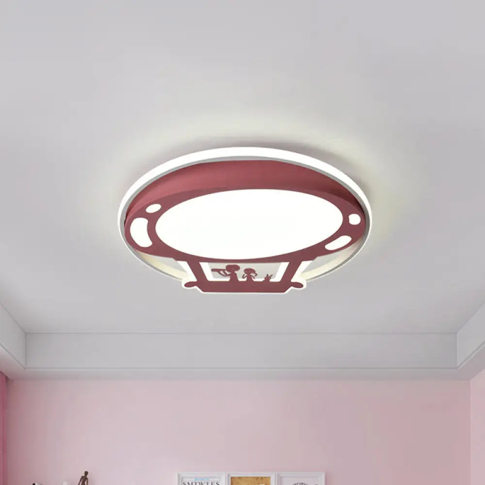 Colorful Cartoon Hot Air Balloon Led Flush Ceiling Light With Metal Shade And Frosted Diffuser Pink