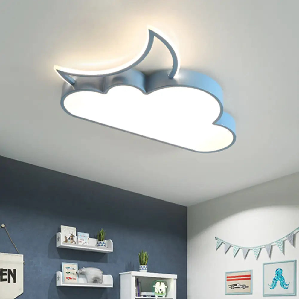 Colorful Cloud Led Flush Mount Lamp For Kids Room With Acrylic Shade Blue