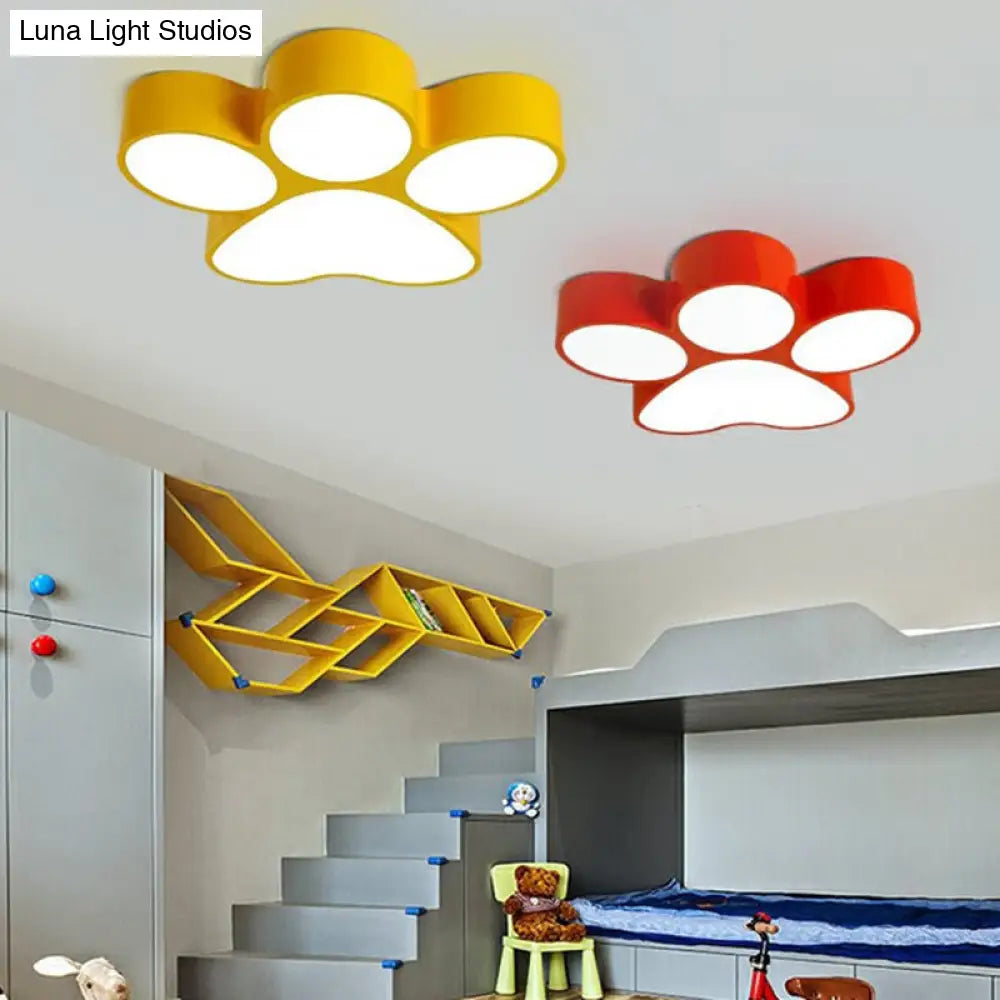 Colorful Dog Paw Led Flush Mount For Kids Bedroom Ceiling 18/23.5 Width