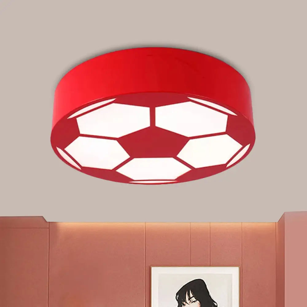 Colorful Football Flushmount Children’s Led Ceiling Light With Acrylic Shade Red