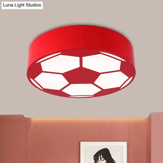 Colorful Football Flushmount Childrens Led Ceiling Light With Acrylic Shade Red