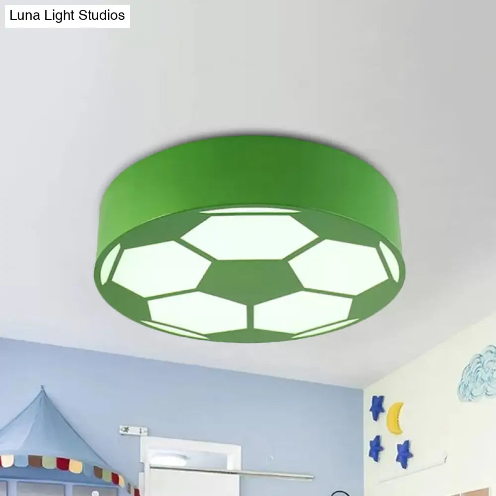 Colorful Football Flushmount Childrens Led Ceiling Light With Acrylic Shade Green