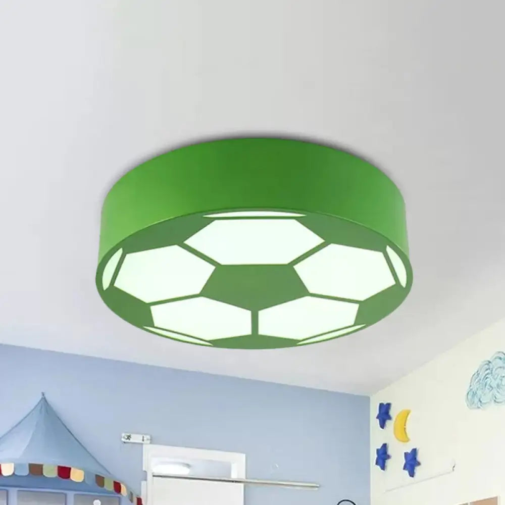 Colorful Football Flushmount Children’s Led Ceiling Light With Acrylic Shade Green