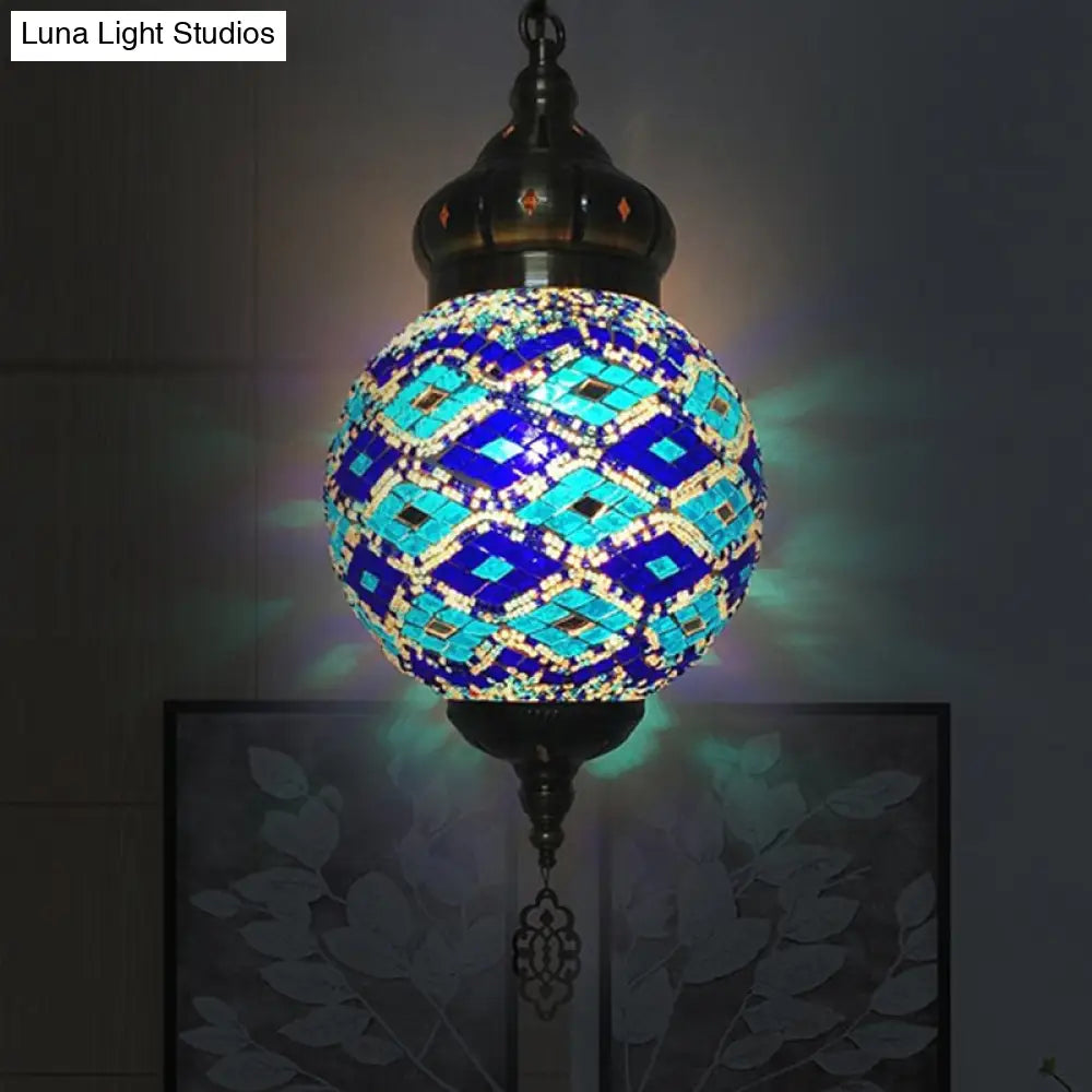 Colorful Glass Antique Ball Hanging Light With 1/6 Bulbs - Ideal For Living Room Suspension