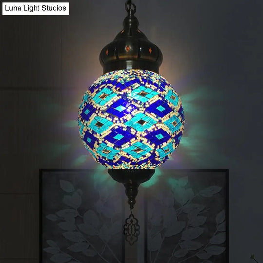 Colorful Glass Antique Ball Hanging Light With 1/6 Bulbs - Ideal For Living Room Suspension