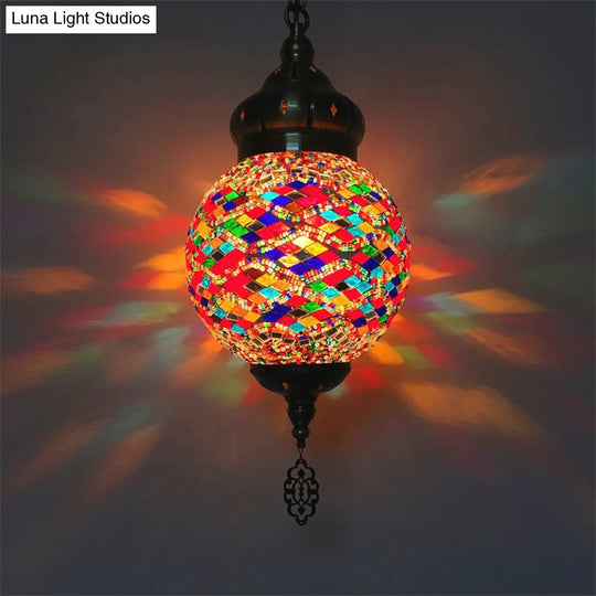 Colorful Glass Antique Ball Hanging Light With 1/6 Bulbs - Ideal For Living Room Suspension