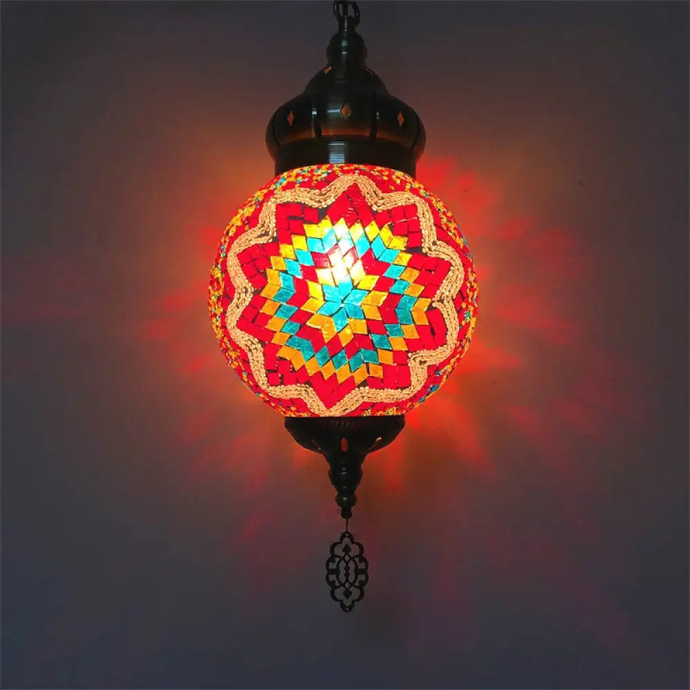 Colorful Glass Antique Ball Hanging Light With 1/6 Bulbs - Ideal For Living Room Suspension Copper /