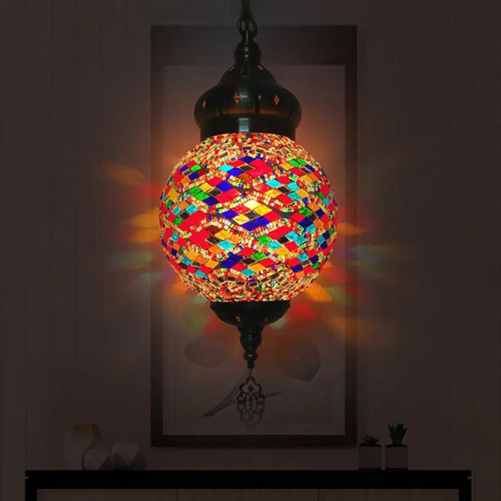 Colorful Glass Antique Ball Hanging Light With 1/6 Bulbs - Ideal For Living Room Suspension Copper /