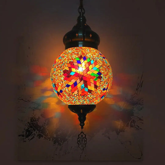 Colorful Glass Antique Ball Hanging Light With 1/6 Bulbs - Ideal For Living Room Suspension Copper /