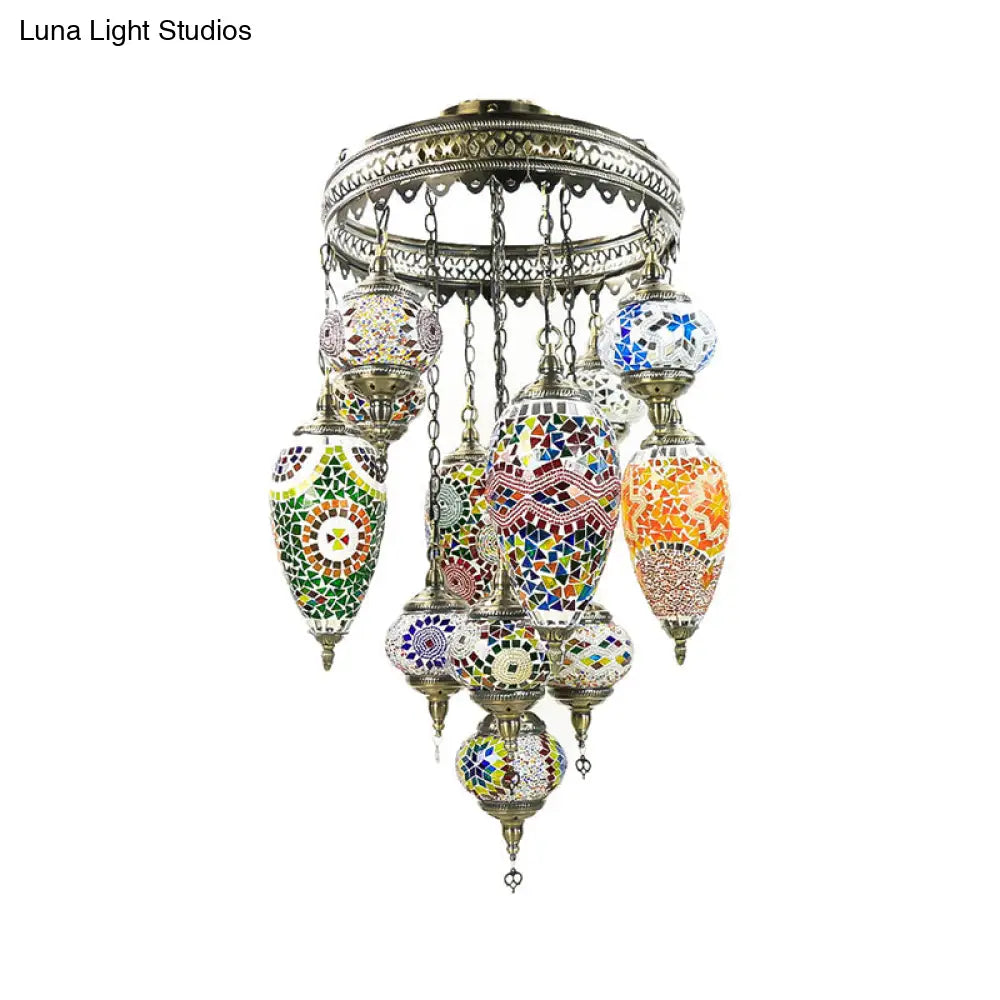 Colorful Glass Chandelier Lamp With Bronze Finish - 12 Head Ceiling Light Fixture For Restaurants