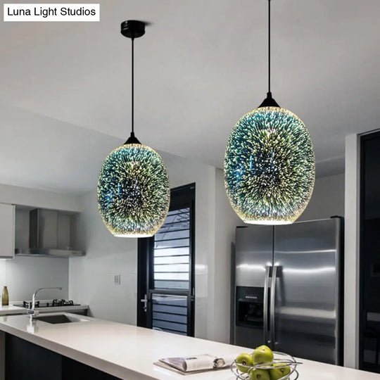 Colorful Glass Pendant 1-Light Hanging Light – Silver Finish